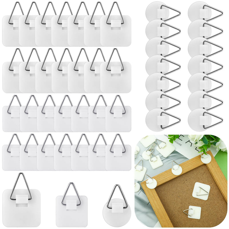Wenqik 45 Pcs Adhesive Picture Hanger Foamboard Picture Hanging Hooks Without Nails Plastic Sticky Photo Hooks for Home Wall Art Photo Frame Bathroom Closet (Round,Square) Round, Square