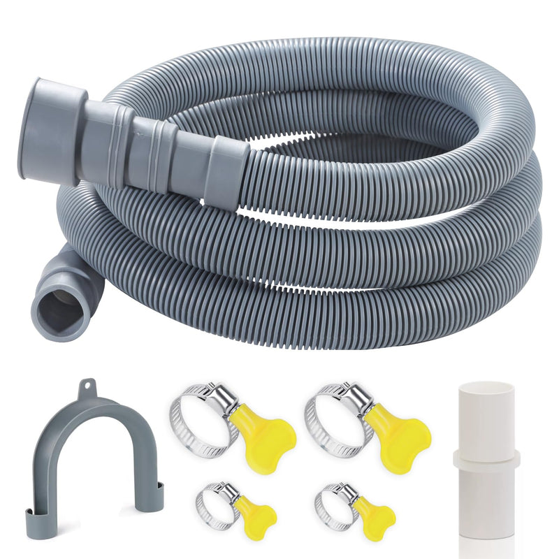 6.5 Feet Washing Machine Drain Hose Universal, Flexible Washer Drain Hose Extension Kits Corrugated Dishwasher Hose w/ 1 Adapter 4 Hose Clamps 1 U-Bend Hose Holder 6.6 Feet