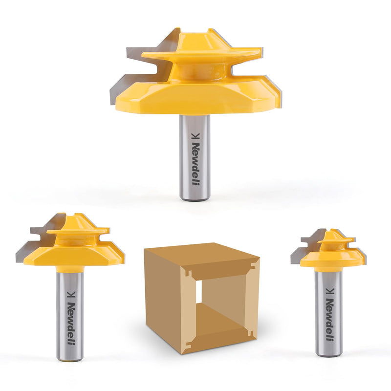 Newdeli 3PCS 45 Degree Lock Miter Router Bit Set 1/2 Inch Shank for 1/2”, 3/4", 1" Cutting Height Joint Router Bits for Creating Lock Miter Joint 1/2shank * 3PCS