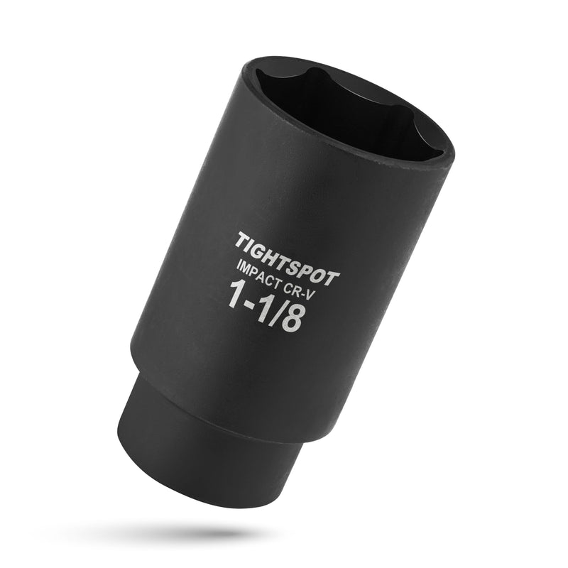 TIGHTSPOT 1/2 Inch Drive - 1 1/8 Inch Deep Impact Socket with Anti-Rounding 6 Point Design, Heat-Treated CRV Steel 1/2” Drive Deep Socket 1/2” Drive 1 1/8” Deep Impact Socket - 6pt