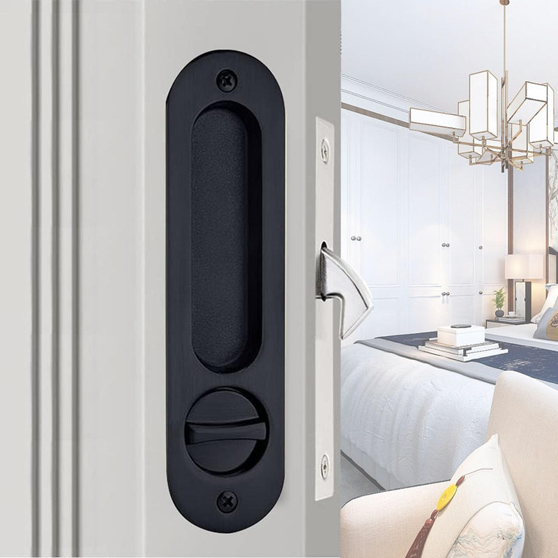 6.8" Privacy Pocket Door Lock Hardware Sliding Door Lock with Key Pocket Door Handle,Black Black