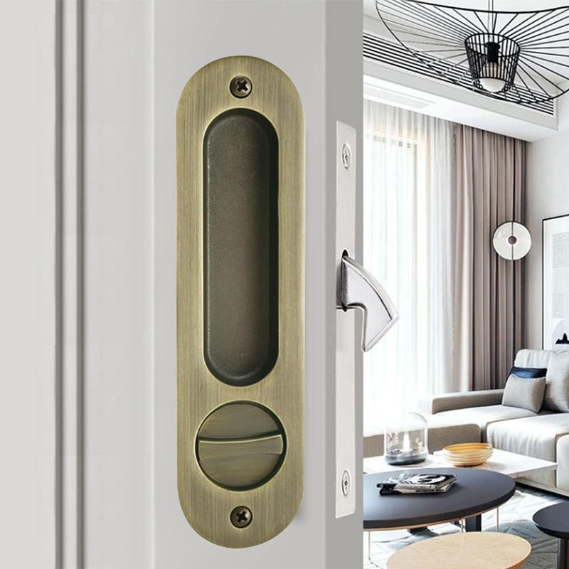 6.8" Privacy Pocket Door Lock Hardware Invisible Recessed Handle Latch with Keys Pocket Sliding Door Lock,Bronze Bronze