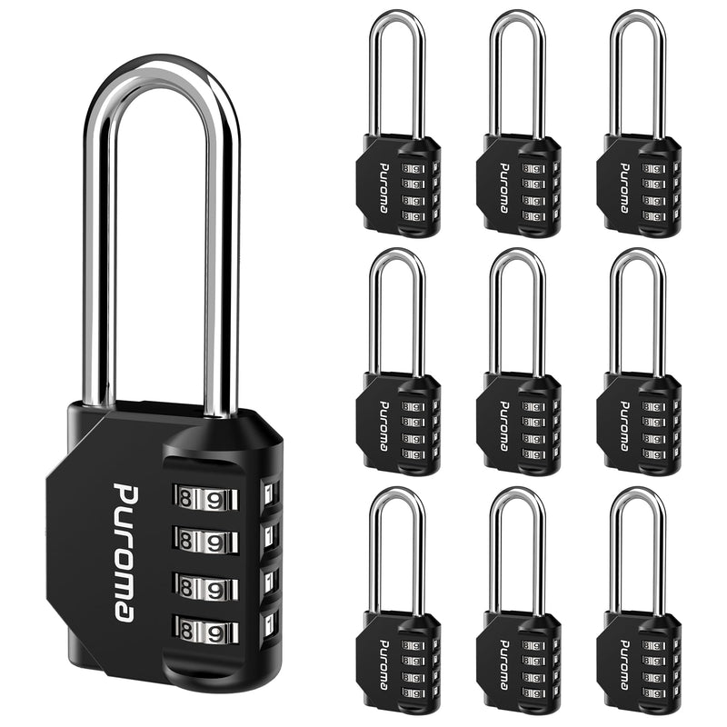 Puroma 10 Pack 2.6 Inch Long Shackle Combination Lock 4 Digit Outdoor Waterproof Padlock for Hasp Locker Lock, Sports Locker, Fence, Gate, Toolbox, Case, Hasp Storage, Cabinets (Black) Black