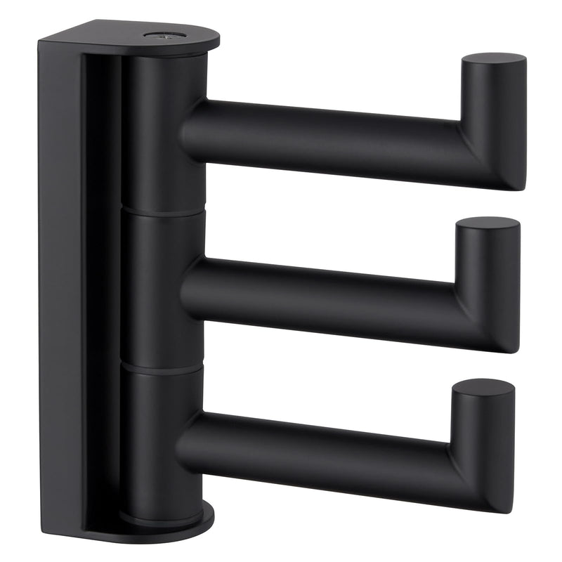 Angle Simple Swivel Towel Hook 3 Arms, SUS 304 Stainless Steel Foldable Bathroom Robe Towel Hook, Wall Coat Holder, Matte Black 1 Pack