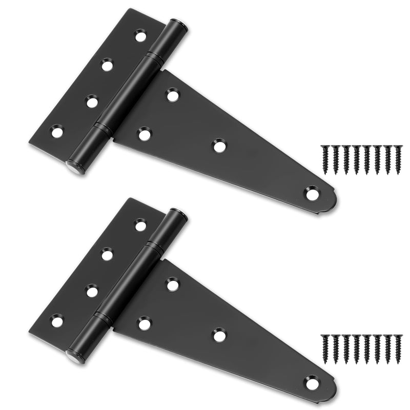 6 Inch T-Strap Shed Door Hinges, 2 Pack Heavy Duty Tee Hinge, T-Gate Hinges, Gate Strap Hinges, Black Wrought Hardware for Wooden Fences, Barn Door, Shed Doors 6 Inch
