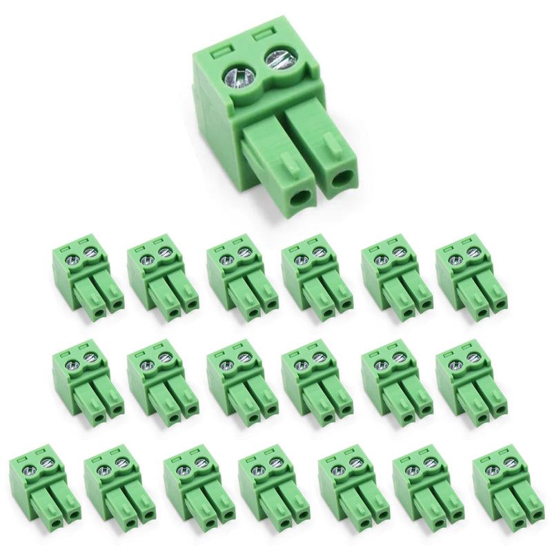 20 pcs 2 Pin KF2EDG 3.81mm/0.15" Pitch Pluggable PCB Angle Screw Terminal Block Plug Connector Socket Panel Mount DIY 20 pcs 2 Pin
