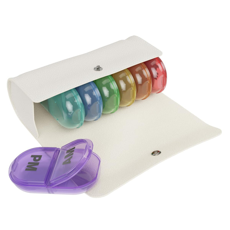 EZY DOSE Weekly (7-Day) AM/PM Pill Case, Medicine Planner, Vitamin Organizer, Pop-Out Compartments, 2 Times a Day, Rainbow Lids, Includes Cream Case, BPA Free Rainbow With Cream Case