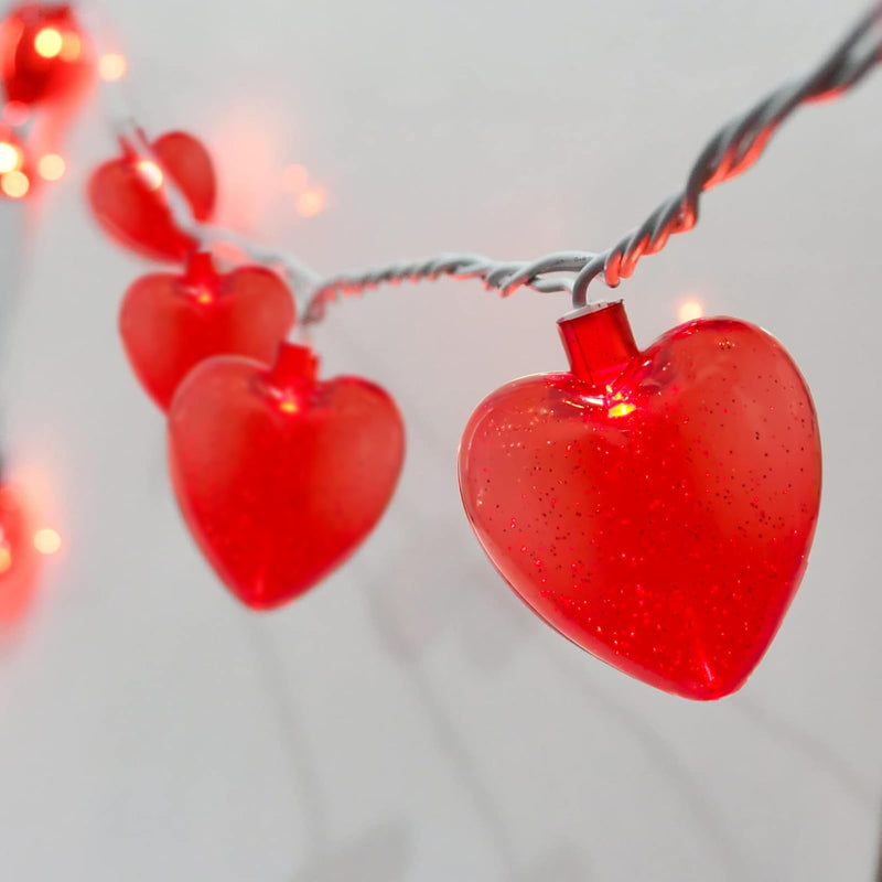 Red Heart String Lights, 8.5Ft Outdoor Valentine's Day Decorations Lights with 10 Red Glitter Heart Lights, Hanging Valentines Heart Fairy Lights for Window Wedding Birthday Anniversary Party Holiday Glitter Red Heart
