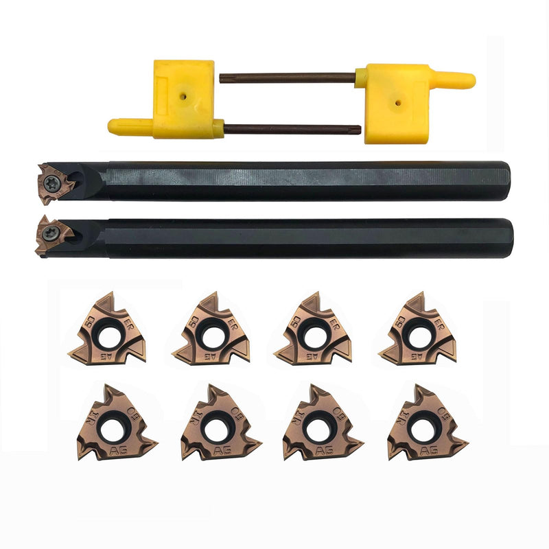 Lather Threading Tool Bit Set External Internal Threading Boring Bars Turning Tool Holders with 11IR AG60 16ER 16IR AG60 Carbide Threading Inserts (2pcs Boring Bars + 16ER IR AG60) 2pcs boring bars + 16ER IR AG60