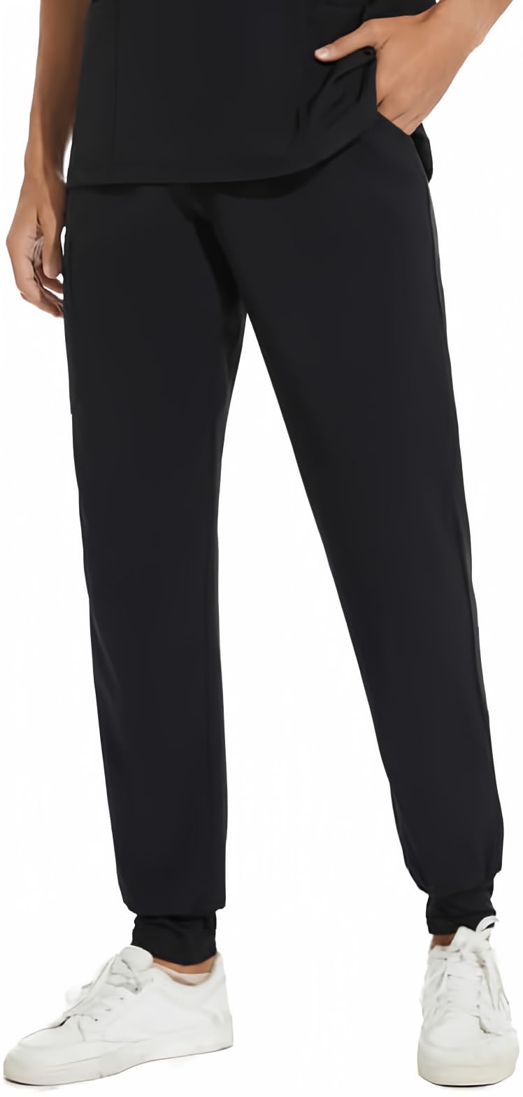 COZYFIT Scrub Pants for Men - Slim Jogger Pants with 5 Pockets, Yoga Waistband, Anti-Wrinkle Scrubs for Men Large Black