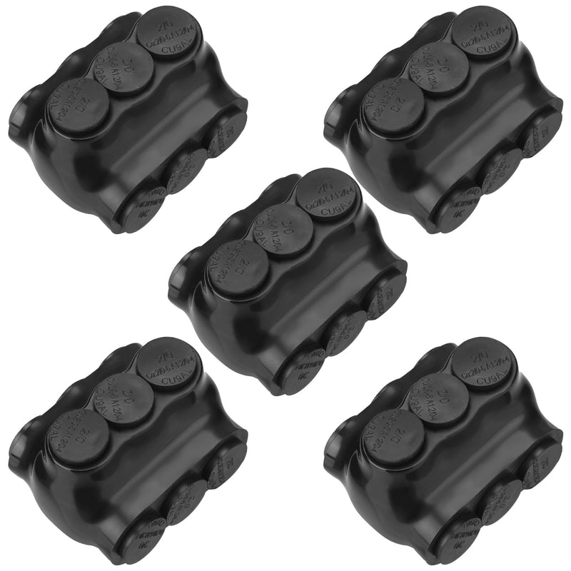 5 Pack Black Multi Cable Connector Insulated Multi Tap Connector 3 Wire Port Splice Dual Sided Entry Prefilled with Oxide Inhibitor (2/0-6awg) 5 2/0-6AWG