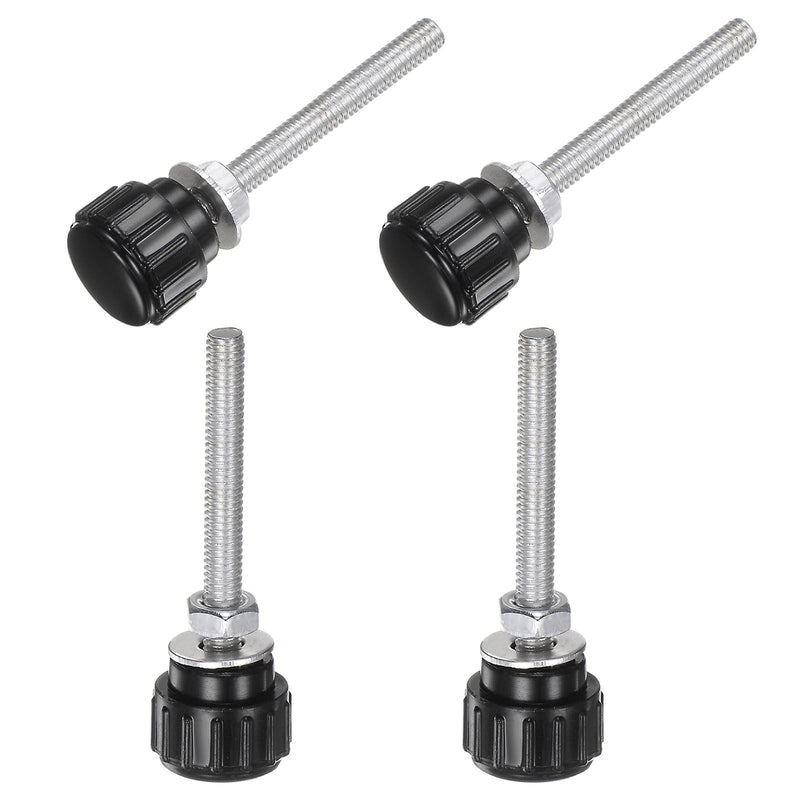 uxcell 4 Sets Knurled Knobs Thumb Screws with Nuts Washers, Metric M4 x 40mm Male Thread 14mm Plastic Head, Zinc Plated Carbon Steel Stud Hand Knobs Clamping Thumbscrews Handles, Black M4 x 40mmx 14mm