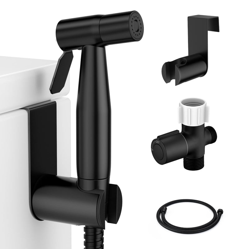 Black Bidet Sprayer for Toilet, Muslim Shower Handheld Jet Sprayer Adjustable Water Flow with Bidet Hose for Feminine Wash, Black Bidet Faucet Cloth Diaper for Baby Wash, Wall/Toilet Mount 1 SET Matte Black