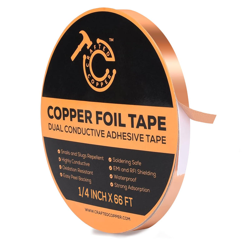 Conductive Pure Copper Tape Double Sided Adhesive Copper Foil Tape for Stained Glass, Guitars, EMI Shielding, Electric Connections, Repairs, Grounding, Crafts (1/4INCH*66FT) 1/4INCH*66FT
