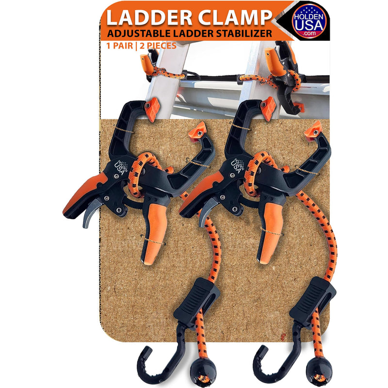 Holden USA - Ladder Clamp - Ladder Stabilizer Clip – Secure Ladder Safety Clamp for Roof, Gutters, and Wall Prep – Durable Ladder Support Cord for Roofing and Gutter Tasks (Pair / 2 Units) Pack of 2