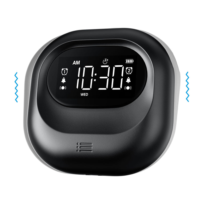 Mesqool Vibrating Alarm Clock for Heavy Sleepers, Battery Operated Rechargeable Bed Shaker Under Pillow, Weekday/Weekend Dual Alarms, Wireless, Cordless, Travel Digital Clock for Hearing-impaired Black