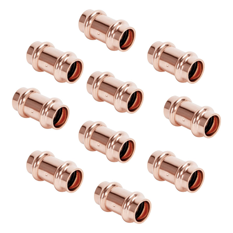 Copper Press Fittings 1/2 inch Coupling with Stop Zero Lead P x P, 10-Pack Coupling with Stop 1/2" x 1/2"