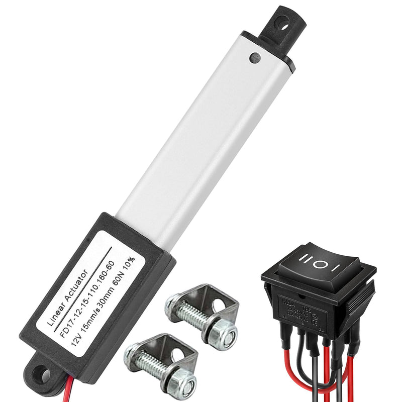 AWINLI Mini 12V 1.2Inch Line Actuator,Speed 15mm/s, 60N/13.4LBS,Waterproof Linear Motion Actuator,with Remote Lever Switch,Mounting Bracket,Suitable for Micro Equipment,Cabinet (30mm) 30mm Mini12V