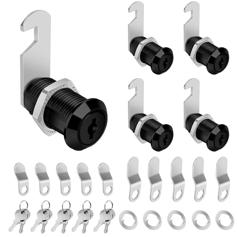 1-1/8" Cabinet Cam Lock with Keys 5PCS Black Cabinet Locks Keyed Alike Secure Files Drawers RV Storage Locks Replacement Set, Black Finish (1-1/8 Inch 5Pcs) Black 1-1/8 Inch 5Pcs