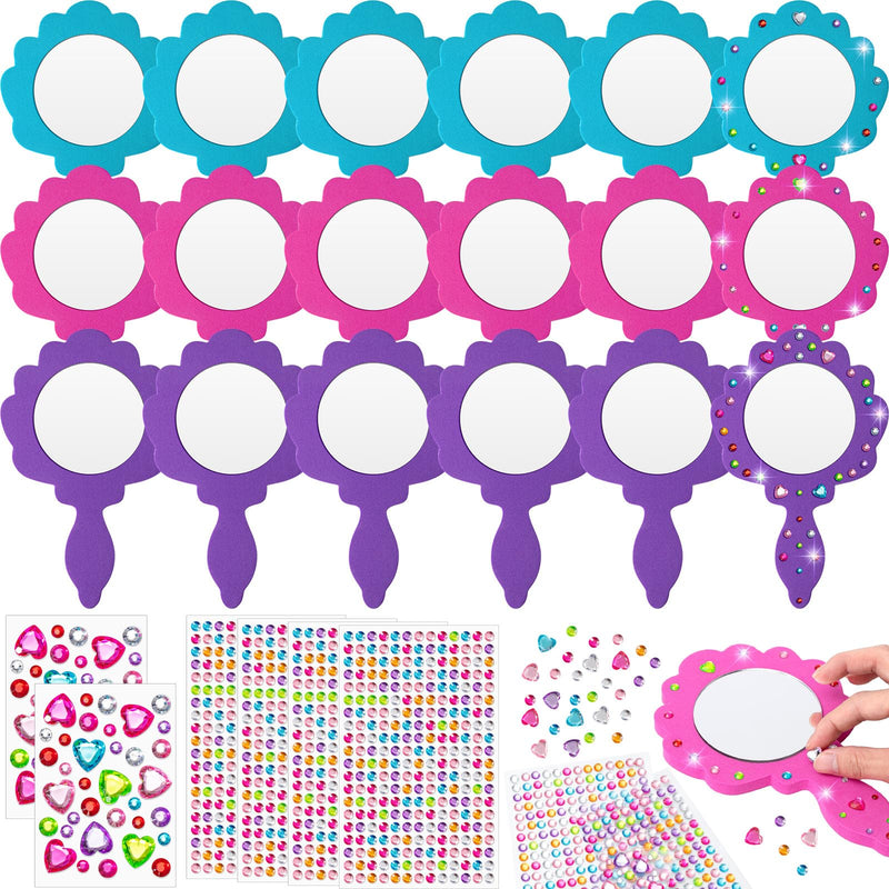 Geetery 20 Pcs Unbreakable Kids Mirror DIY Decorate Your Own Princess Mirror Mermaid Foam Small Crafts Princess Party Decorations(Pink, Purple, Turquoise) Pink, Purple, Turquoise