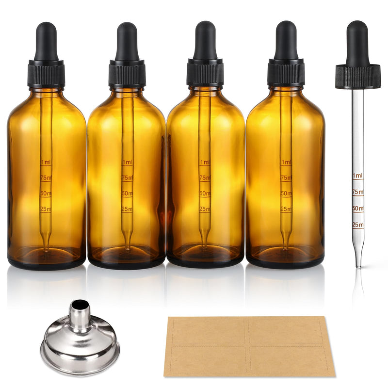 4 oz Dark Amber Glass Dropper Bottles with Measured Dropper, 4 Pack- 120ml Thick Tincture Bottles with Measurement Eye Dropper, Leakproof Essential Oils Bottles for Health, Personal Care & Beauty