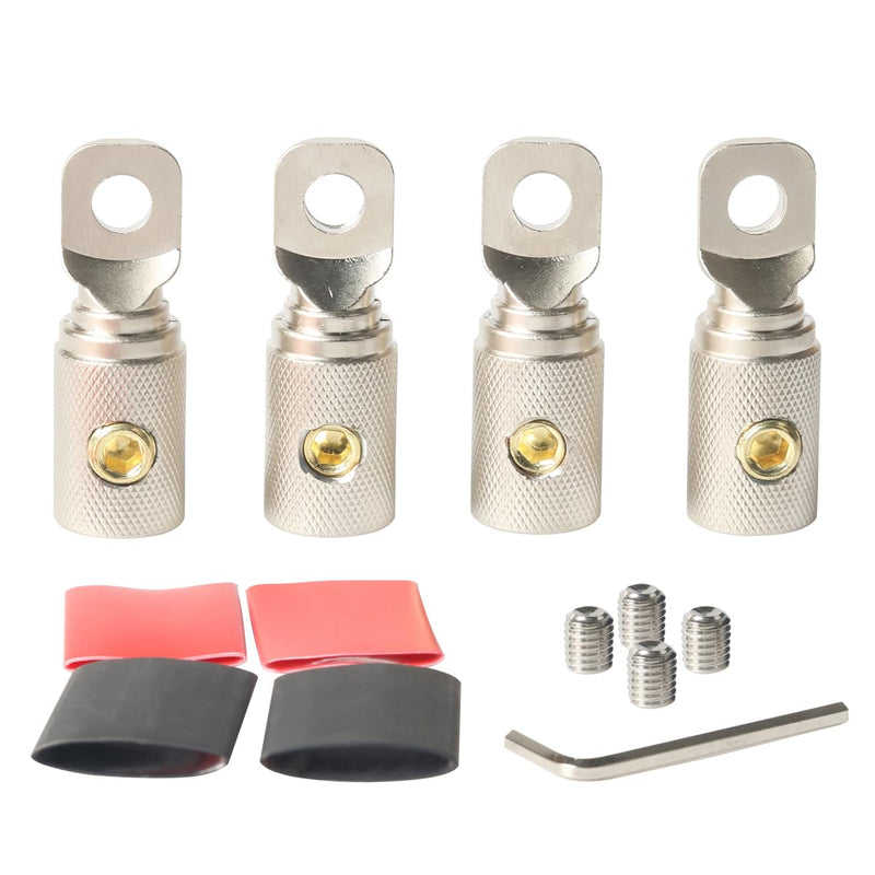 0 Gauge Wire Terminal Connector 5/16 Ring Wiring Connectors for Battery Bank Inverter Projects Car Audio Amplifier 4PCS with Adhesive Heat Shrink Tubing 0GA-5/16Ring Connector 4PCS