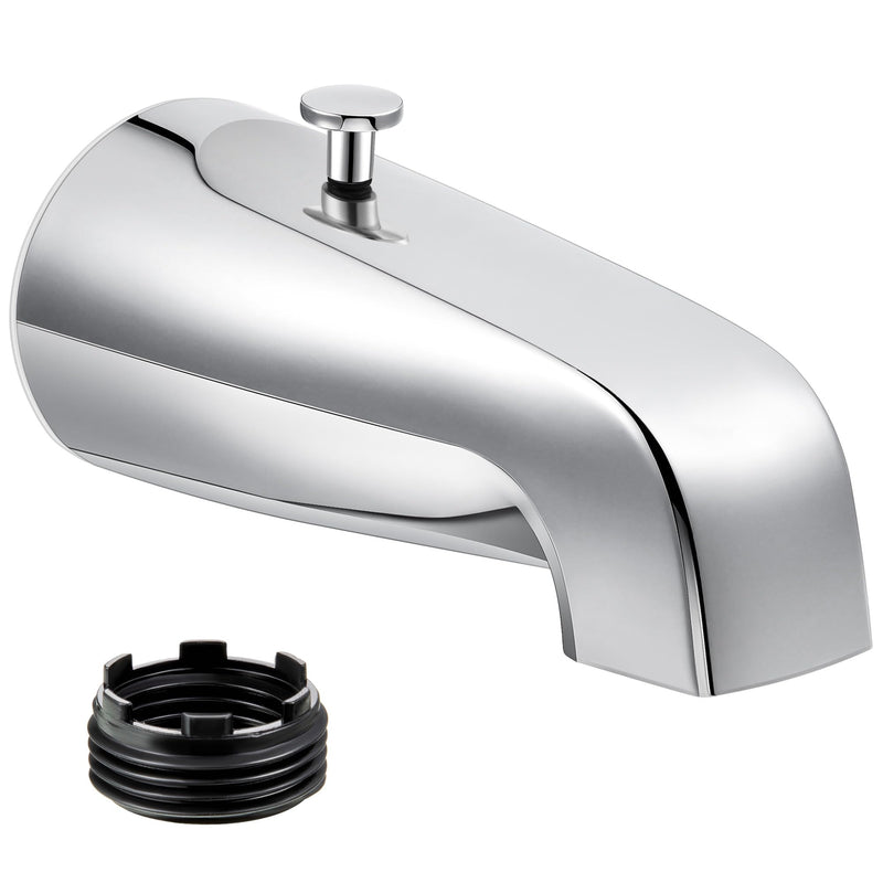 Enhon Tub Spout with Rear Diverter, Bathtub Spout Fitting 1/2-Inch or 3/4-Inch IPS, 5-1/4 Inch Length Bathroom Bathtub Faucet with Adapter, Chrome Finish Without Handheld Shower Fitting