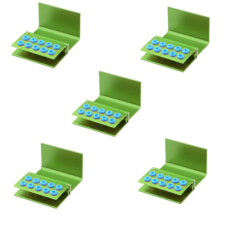 5pcs 10 Holes Dental Burs Holder Block Case with Blue Silicone Dental Autoclavable Burs Holders (Green) Green