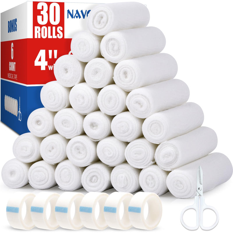 30 Pack Gauze Rolls Bandages, 4 in x 4.1 Yards, Individually Wrapped Breathable Rolled Gauze, Mummy Wraps, Premium First Aid Supplies & Medical Supplies for Wounds Pack of 30
