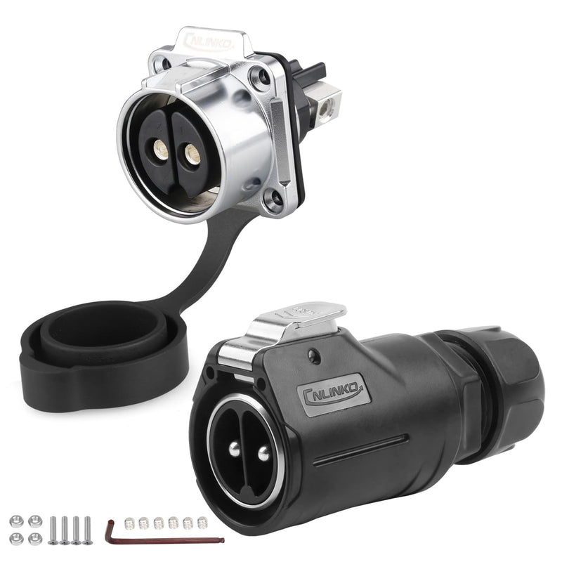 CNLINKO LP-28 2-Pin Waterproof Connector Secure Screw-in Design Circular Connector, IP68 Quick Plugging Aviation Connector, M28 Flange Socket with 4-Hole Panel (2-PIN Screwing) 2-Pin Screw-Assembly 4-Hole Socket Set