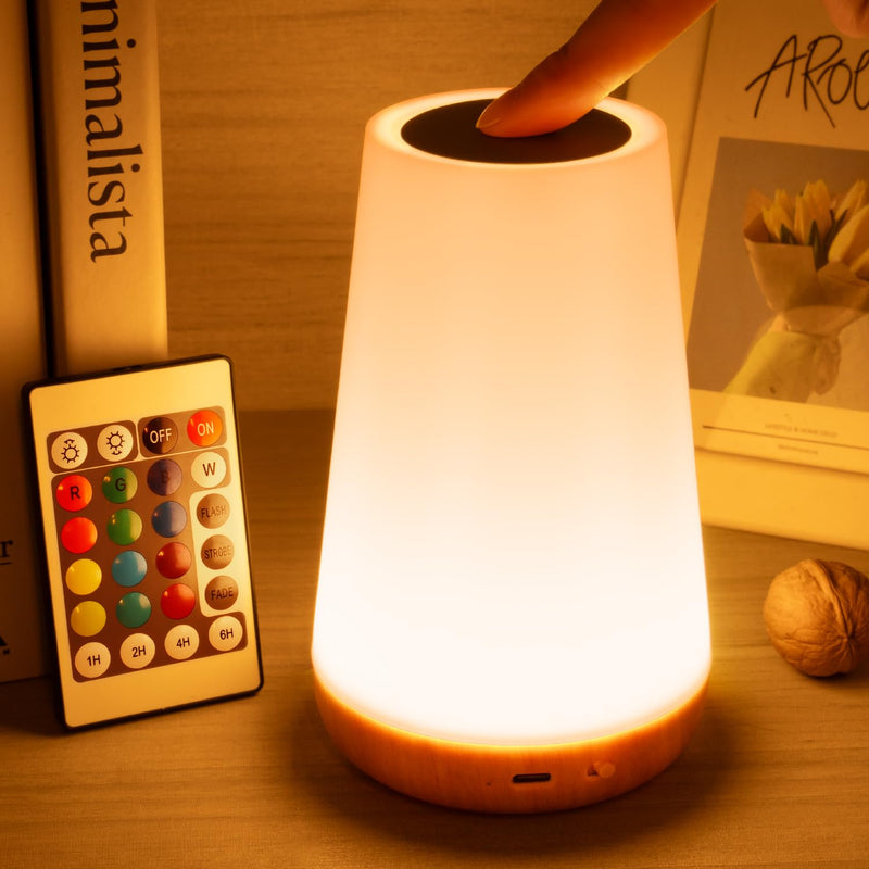 LED Night Light Bedside Lamp Touch and Remote Control Dimmable Tabletop 13 Colors Changing 5 Brightness Adjustable Rechargeable Portable Lamp for Baby Kids Bedroom Living Room Outdoor Camping A - Light Brown