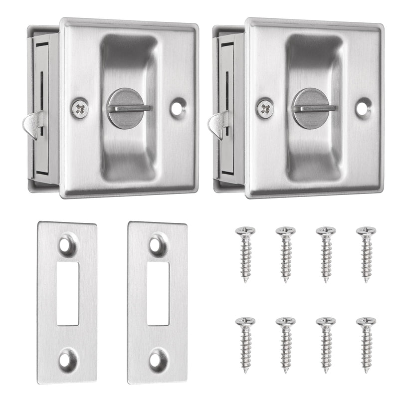 Eco-Fused Pocket Sliding Door Lock - Brushed Nickel Privacy Door Pull with Lock - Reversible - Compatible with Most Doors - Easy Grip - Doors with Thickness 1-3/8” (3.49 cm) 2x Brushed Nickle - Sliding Door Lock