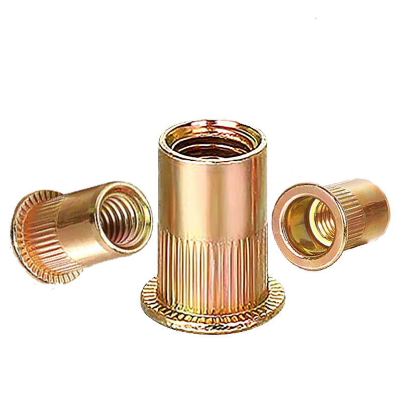 Rivet Nut #6-32 UNC 160Pcs Yellow Zinc Plated Finish Flat Head Rivnut Threaded Insert Nut Knurled Body (Yellow #6-32)