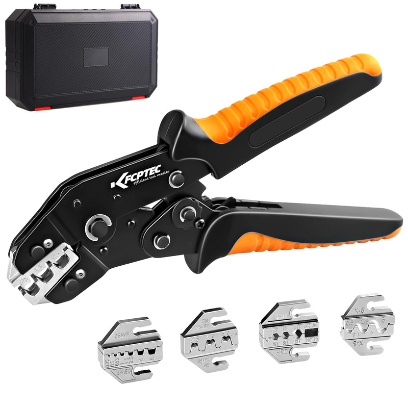 KF CPTEC 6PCS Multi-functional Wire Crimping Tool with Quick-Change Jaws for Spade, Insulated & Non-insulated Terminals, Ferrules, Solar Connectors, Coaxial Cables for Pro Electrical Repairs 6PCS Multi-functional Crimping Tool