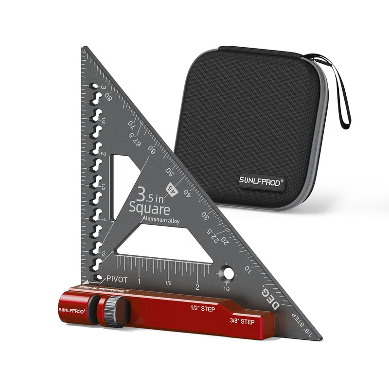 Small Carpenter Square Tool with Flip-Stop 90 Degree Mini Carpenter Square Precision Woodworking Machinist Measuring Square Making Gauge Triangle Square Ruler (Aluminum, Red-Gray) Aluminum