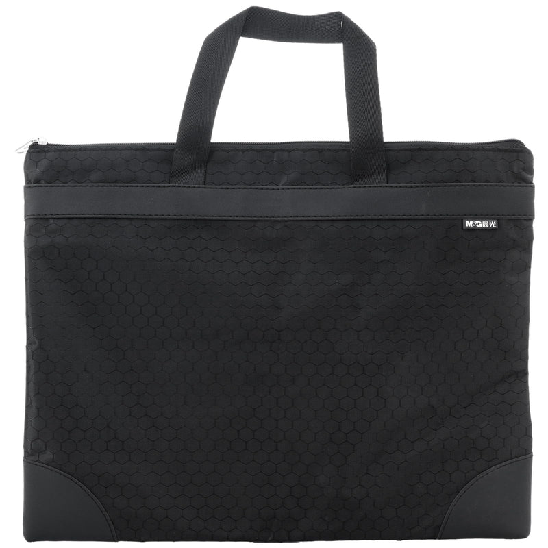 M&G 12x15 in Large Zipper Pouch with Handle, A4 Foldable Lightweight Waterproof Oxford Document Storage Bag, File Organizer for Office Travel Books Papers Filing Folder – 1 Pack (Black) Black Horizontal Single Layer Zipper