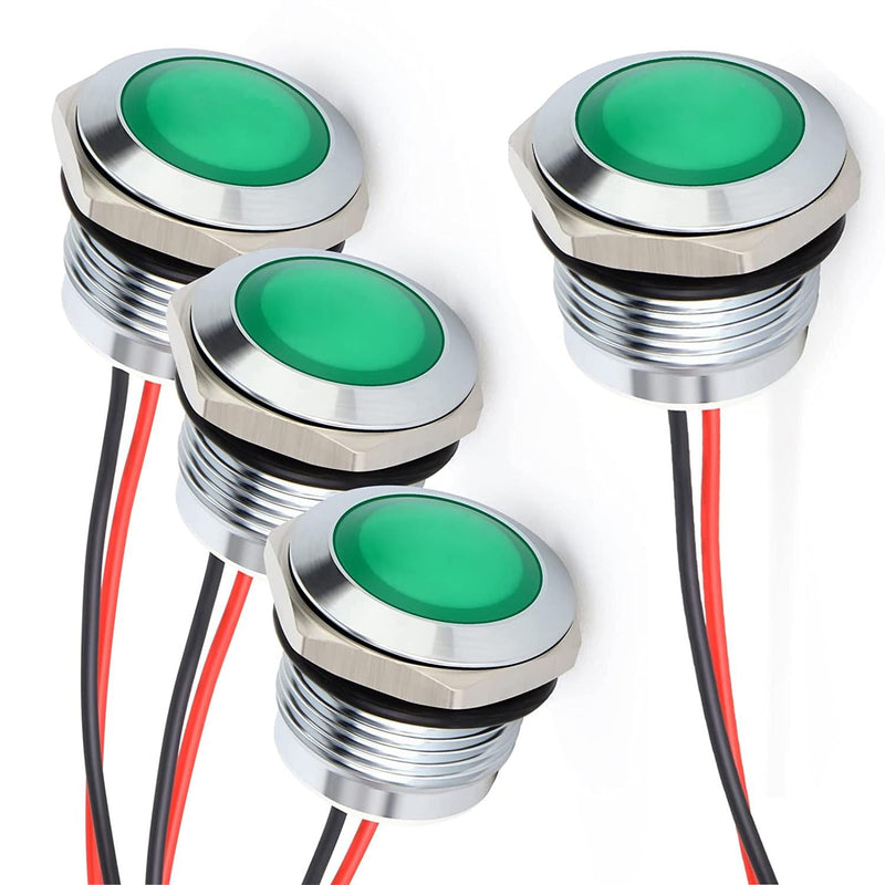 4pcs 110V 20mA Energy Saving Indicator Metal Indicator Lamp Waterproof Signal Lamp Hole Size 16mm Green LED (Spherical Surface Head)