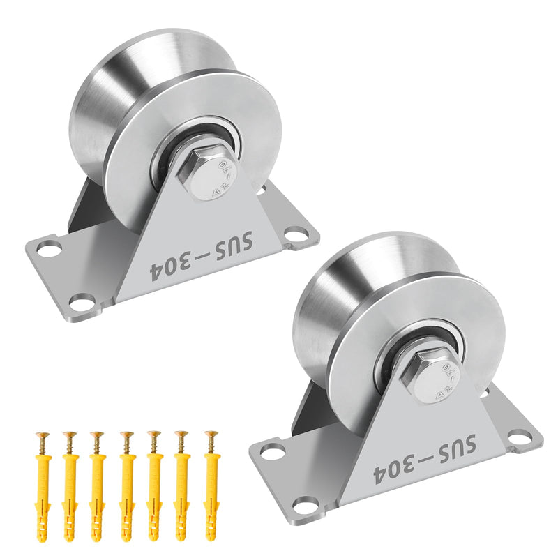 V Groove Pulley, Stainless Steel Blocks 2 Pack Super Silence Rotation Groove Wheel Pulley, for DIY Gym Equipment Handling and Moving gate wheel, with Mounting Screws and Expansion Pipes (V-Type 2Pack) V-Type 2PCS