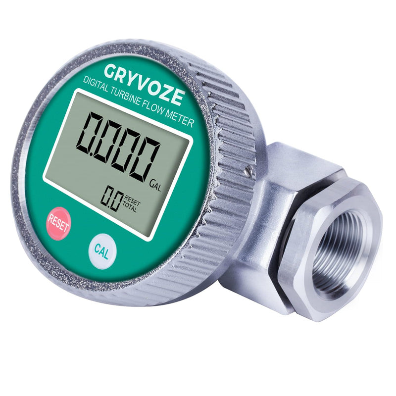 1 Inch Digital Diesel Fuel Flow Meter with 3/4 Inch Adapters, EMI Protection, Waterproof, 2.4-26.4 GPM Inline NPT Thread Fuel Meter for Gasoline, Gas Oil, Water, and Other Liquids.