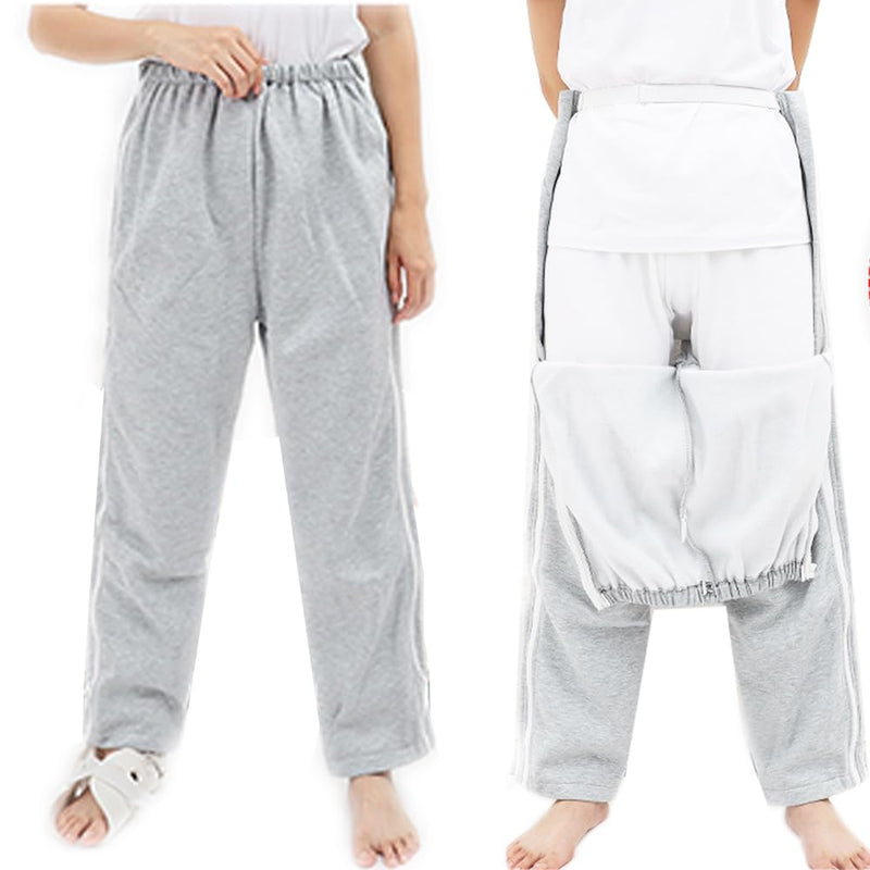 Unisex Patient Pants,Bedridden Patient Clothing,Disability Clothing,Leg Post Surgery Pant for Fracture Medium Grey