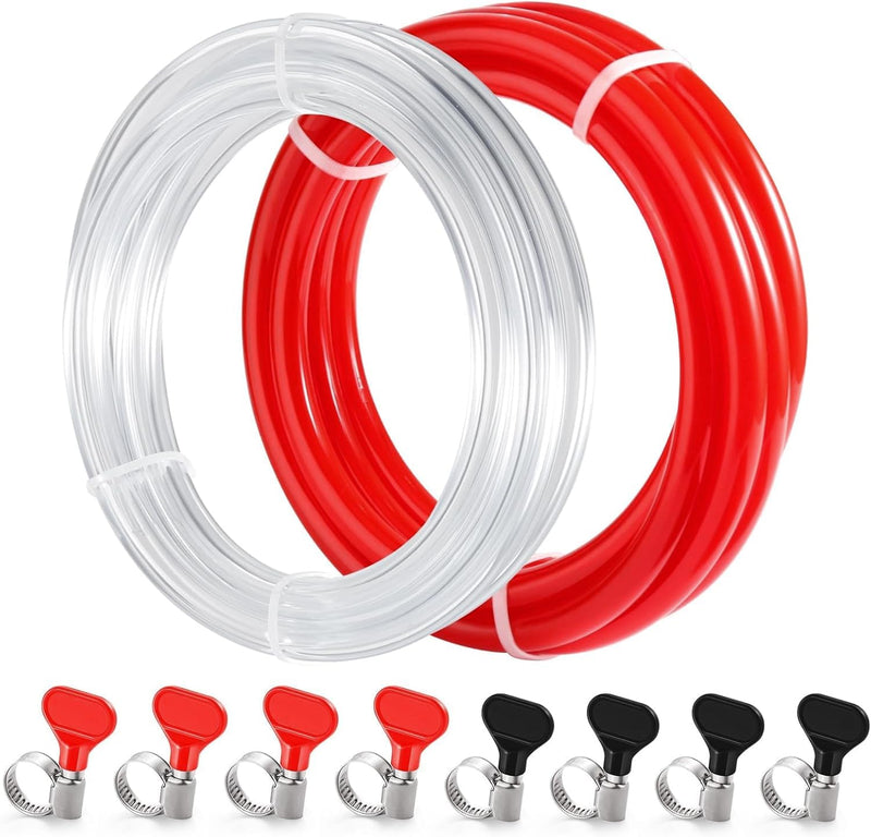 Kegerator CO2 Gas Line Beer Gas Line ID 5/16 Red Gas Line ID 3/16 Beer Line Beer Hose with 8PCS Hose Clamps for Home Brewing