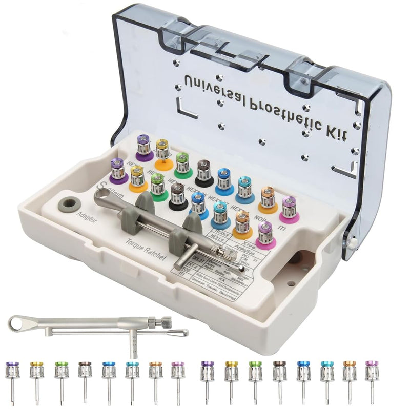 Dental Implant Torque Wrench Universal Kit ScrewDriver Prosthetic Adjustable Torque Value of 10-70Ncm Secure Disassemble Ratchet Drivers Implant Repair Tools Rectangular Colorful