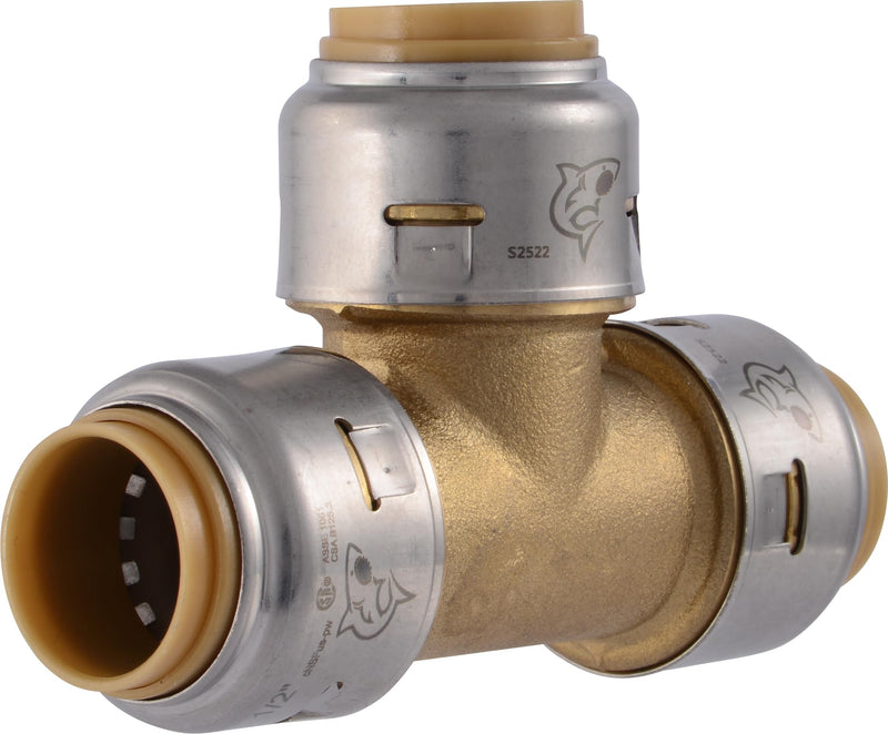 SharkBite Max 1/2 Inch Tee, Push to Connect Brass Plumbing Fitting, PEX Pipe, Copper, CPVC, PE-RT, HDPE, UR362A SharkBite Max 1/2 in.