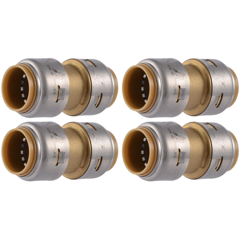 SharkBite Max 3/4 Inch Coupling, Pack of 4, Push to Connect Brass Plumbing Fitting, PEX Pipe, Copper, CPVC, PE-RT, HDPE, UR016A8 3/4 in., 4 Pack