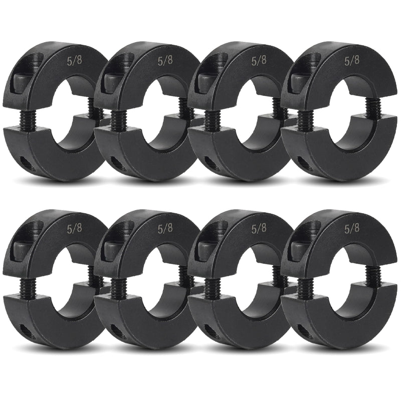 TonGass (8-Pack, Black) 5/8" Bore Double Split Clamp-On Shaft Collars Screw Set Carbon Steel Bore Shaft Collars Sets - 5/8" Bore Size, 1-5/16" Outer Diameter, 7/16" Width for Automotive Industrial Use 8