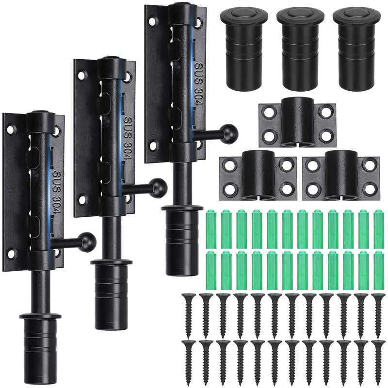 Tandefio 3 Pack 6.3 Inch Slide Bolt Gate Latch with Padlock Hole 304 Stainless Steel Barrel Bolt Latch Heavy Duty Door Security Lock Thickened Door Hardware for Barn Fence Shed Yard(Black) Black