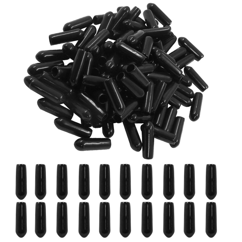 100Pcs Black Rubber End Caps Flexible PVC Round End Cap Cover,Soft and Durable Plastic Screw Thread Protectors for Screw Bolt Pipe and Tubing Tip (4mm ID) 4mm ID