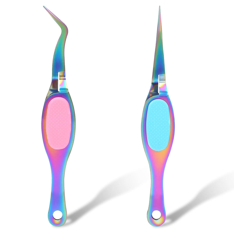 2 Pcs Craft Tweezers Precision Crafting Tweezers Reverse Tweezers Soft Grip Tweezers Crossing Lock Tweezers Fine Point Tweezers with Curved Tip and Straight Tip Colorful