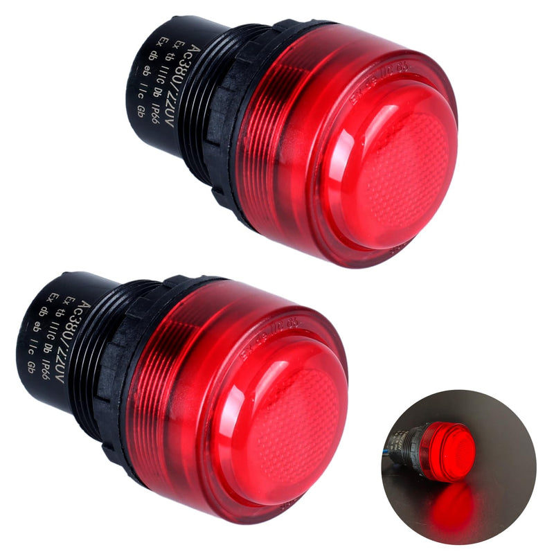 2Pcs 30mm Anti-Vandal and Anti-Corrosion Power Signal Indicator Light 110V 220V 380V AC 1.18" mounting Hole Size (Red) Red 110-380V