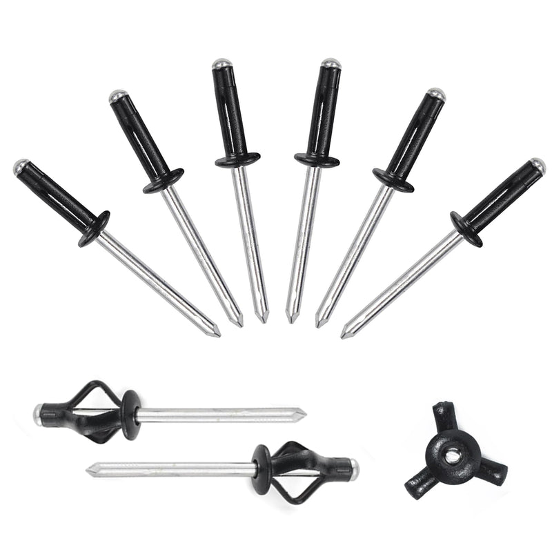 3/16" x 5/8" Tri-Fold Rivets Assortment - 60Pcs,Black Tri-fold Exploding Pop Rivets Solid Aluminum Tri Grip Rivets Bulb Style Rivets for Kayak Marine Boat 3/16"x5/8" Black